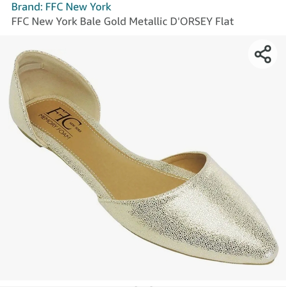 FFC New York Bale Gold Metallic D'ORSEY Flats 6.5 Golden Slippers - Picture 1 of 7